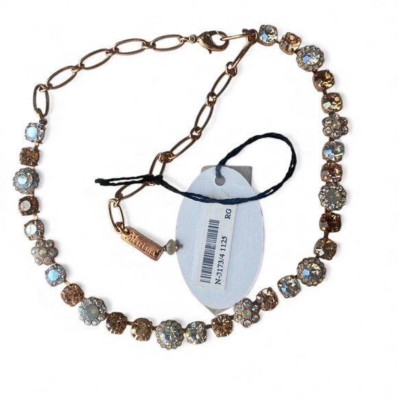 Mariana Flower Crystal Rose Gold Plated Champagne Blush Statement Necklace NWT - Picture 2 of 11